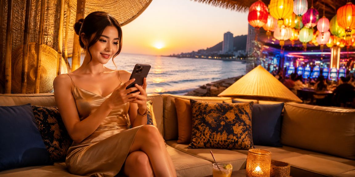 Người dùng trải nghiệm casino di động tại Vũng Tàu với nón lá truyền thống